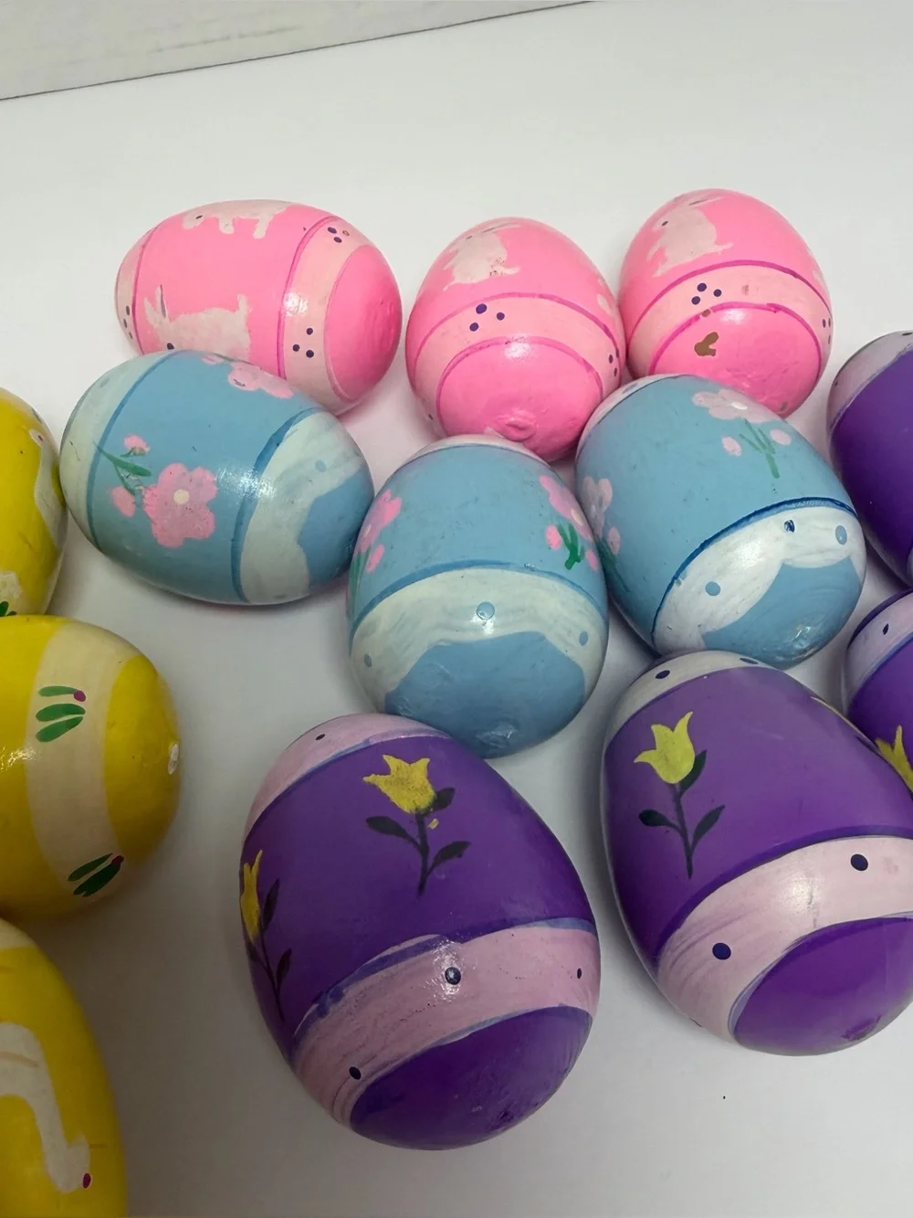 Set of 13 Vintage Decorative Wooden Easter Eggs